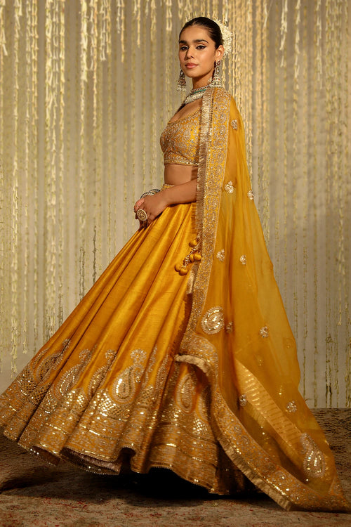 Amna Glaze Mustard Lehenga Set