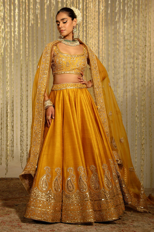 Amna Glaze Mustard Lehenga Set