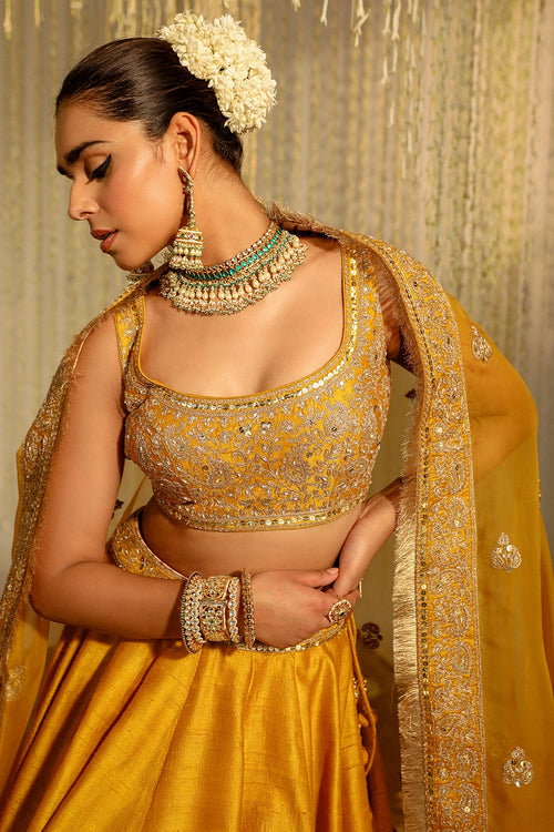 Amna Glaze Mustard Lehenga Set