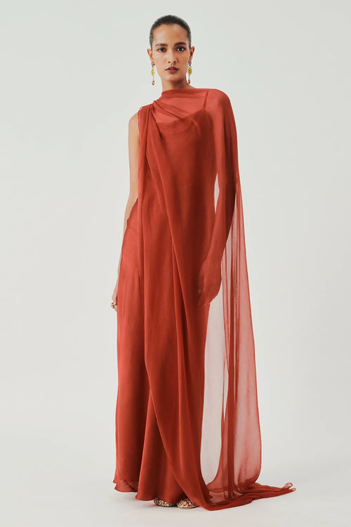 Tyra Slip Dress in Rust with Scarf
