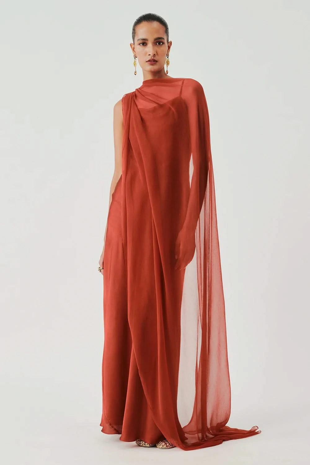 Tyra Slip Dress in Rust with Scarf