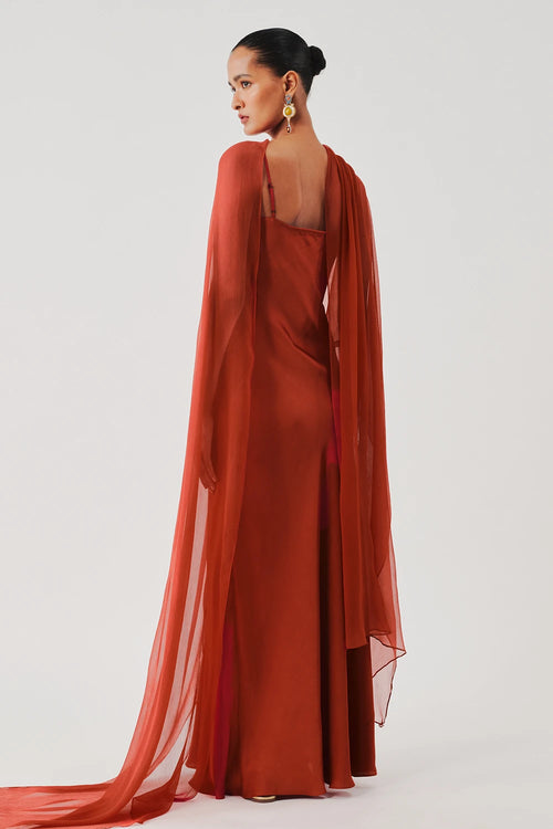 Tyra Slip Dress in Rust with Scarf