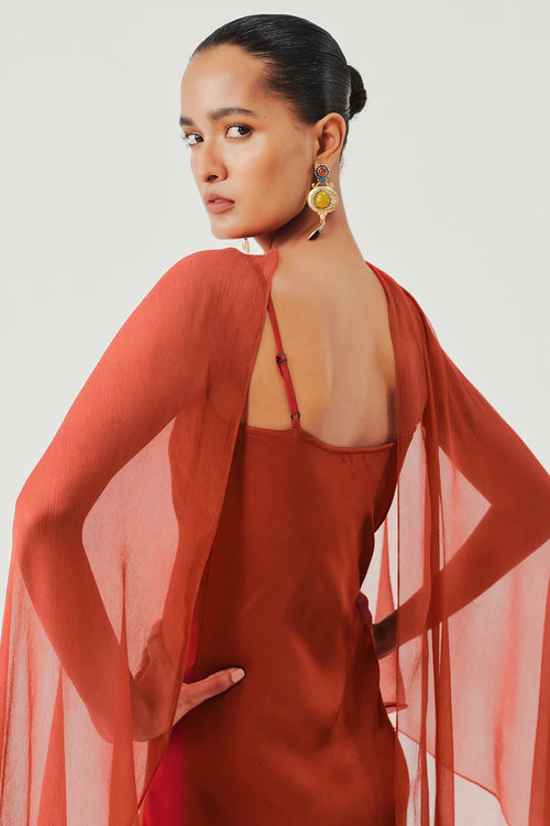Tyra Slip Dress in Rust with Scarf