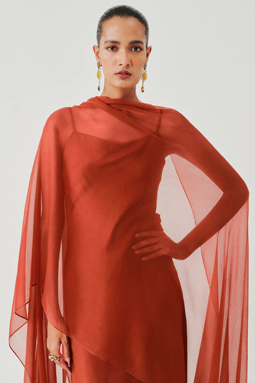 Tyra Slip Dress in Rust with Scarf