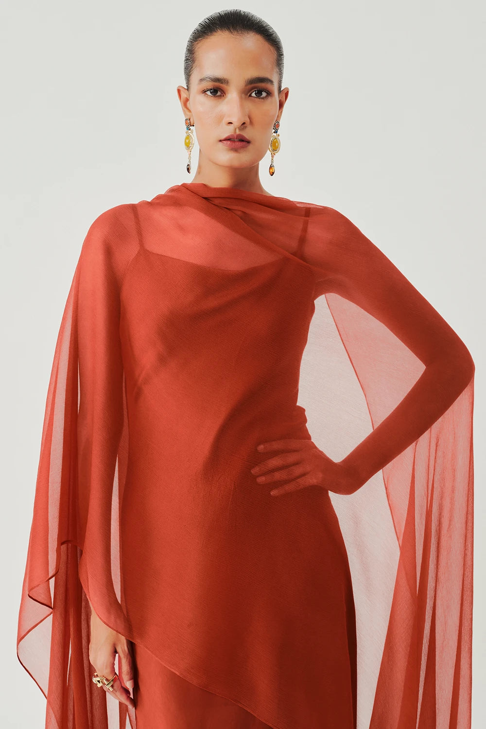 Tyra Slip Dress in Rust with Scarf