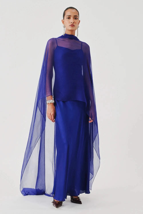 Tyra Slip Dress in Blue with Scarf