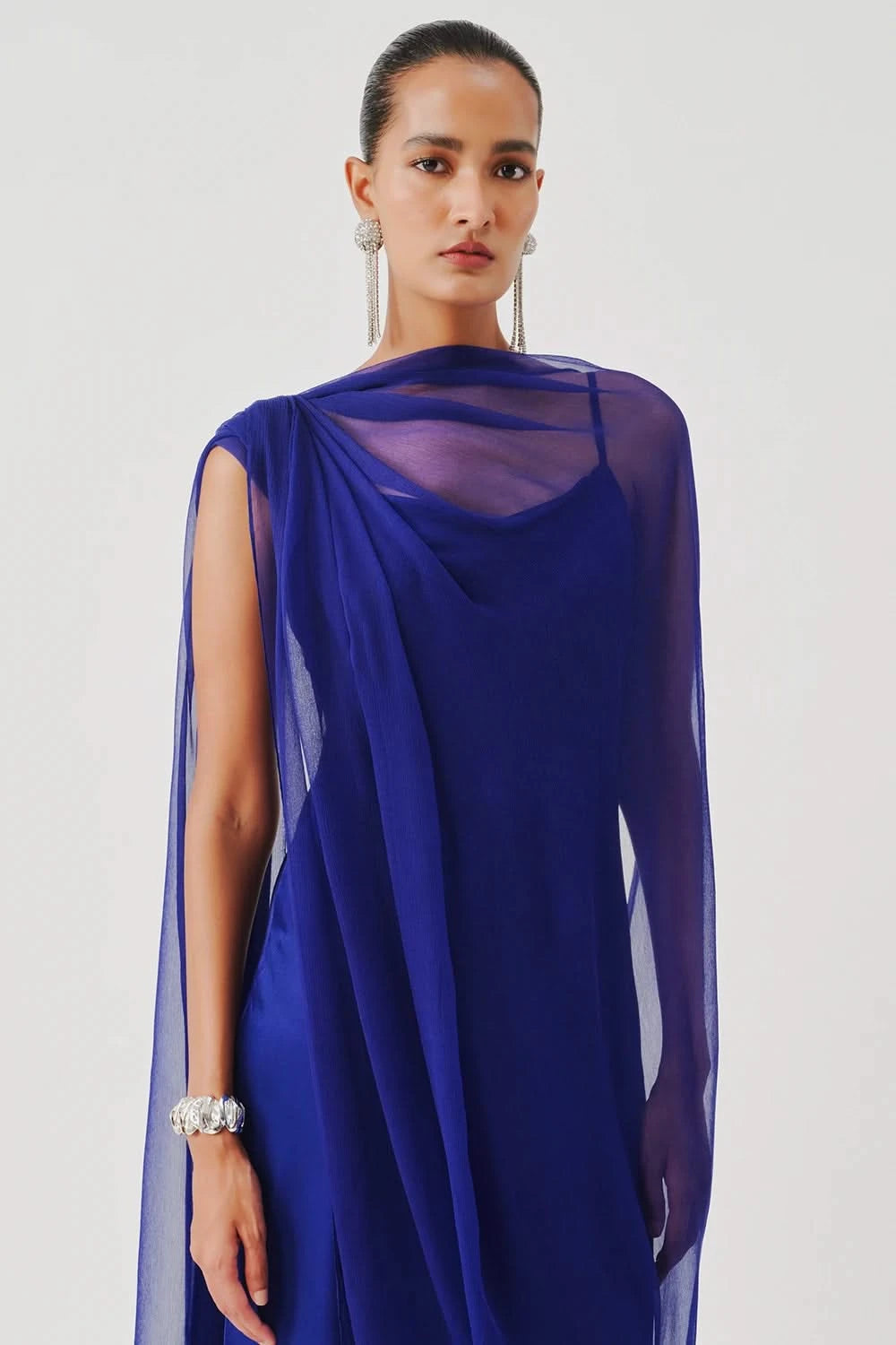 Tyra Slip Dress in Blue with Scarf