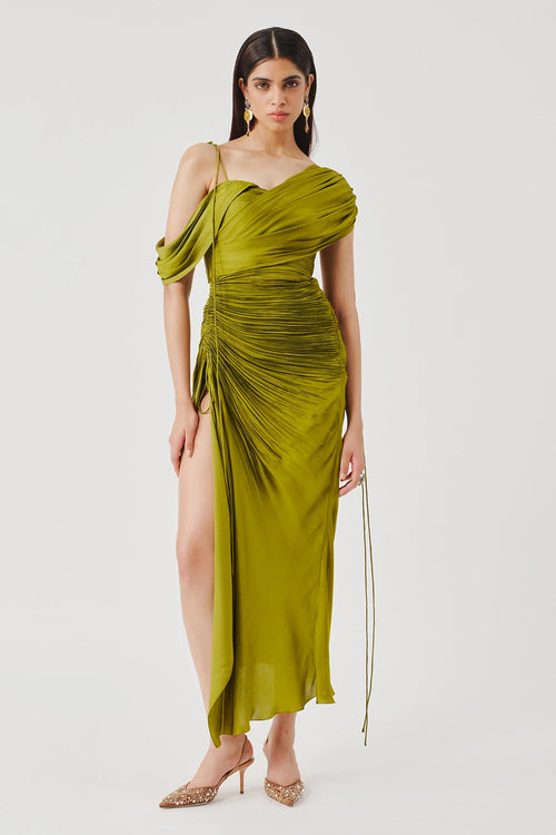 Olive Ruched Dress