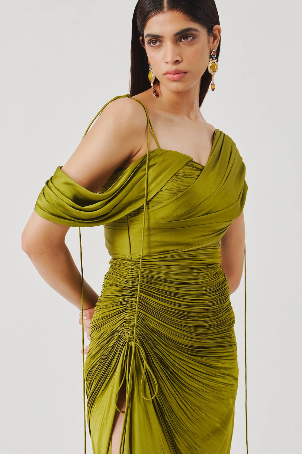 Olive Ruched Dress