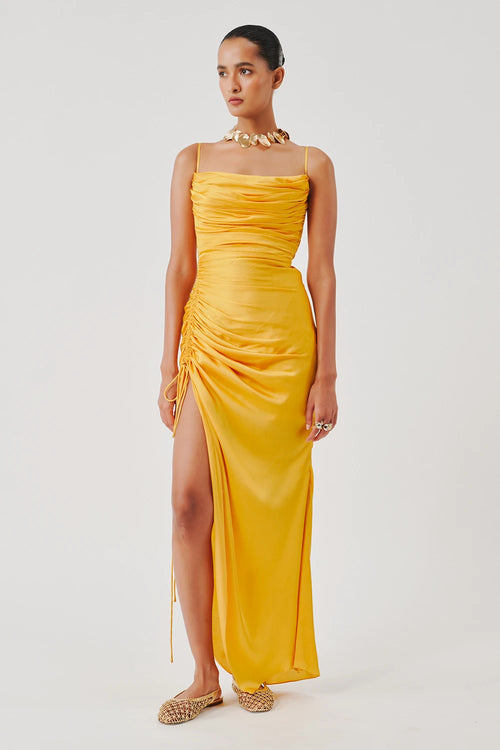 Sunny Yellow Spagetti Draped Dress