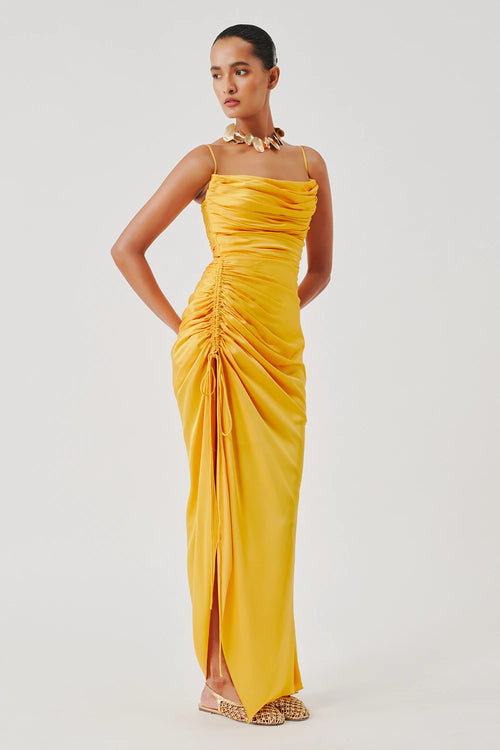 Sunny Yellow Spagetti Draped Dress