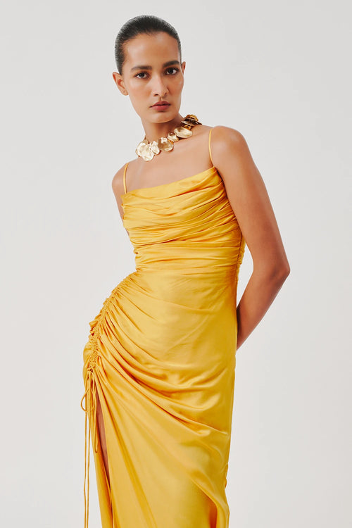 Sunny Yellow Spagetti Draped Dress