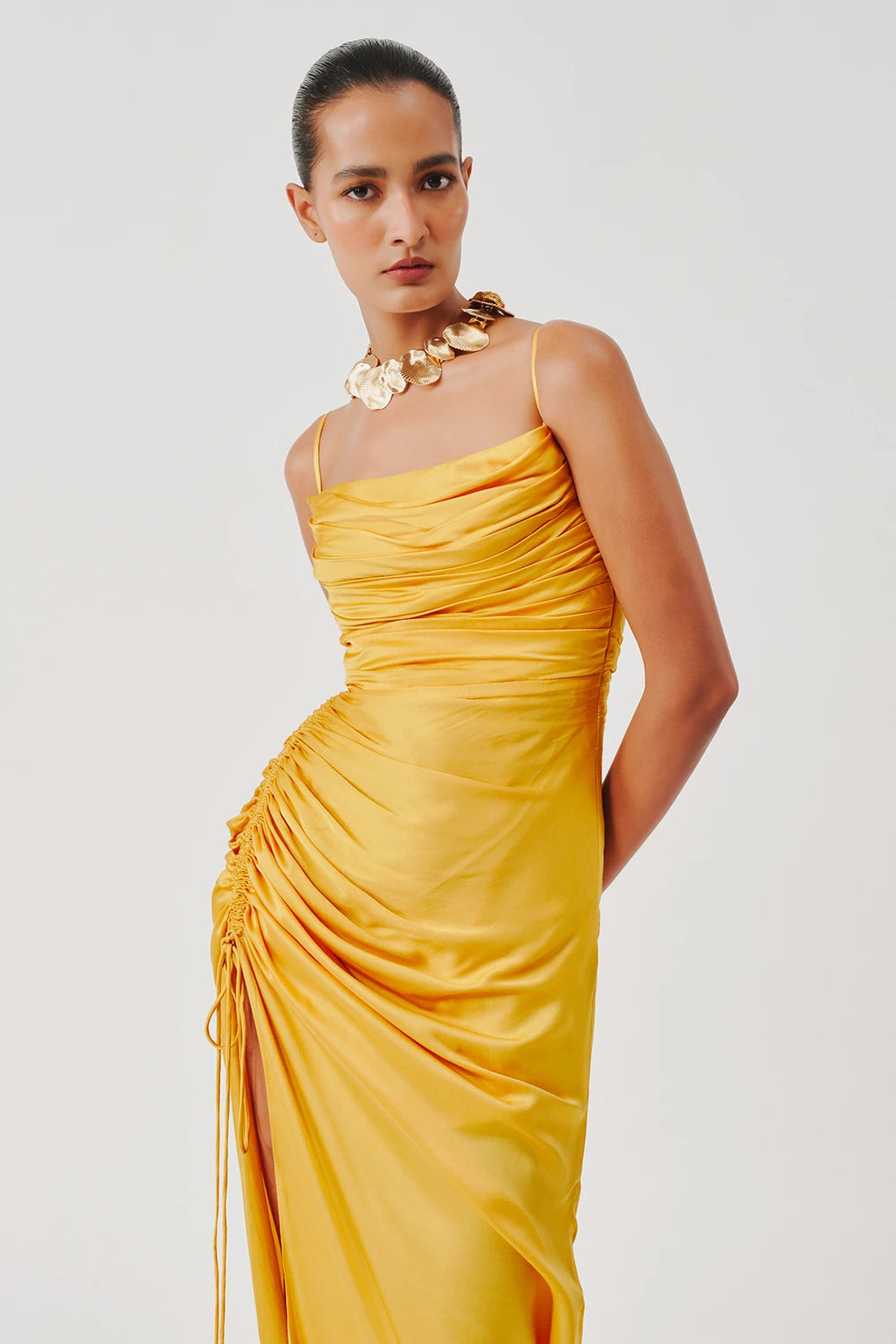 Sunny Yellow Spagetti Draped Dress