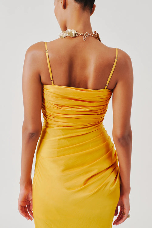 Sunny Yellow Spagetti Draped Dress