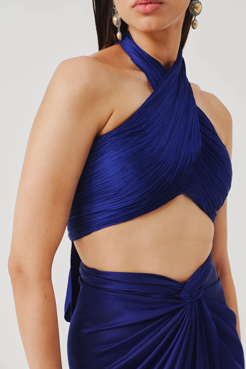 Hope Halter Neck Top in Blue with Elastic Back