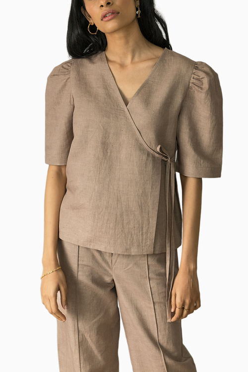 Puff Sleeve Wrap Top