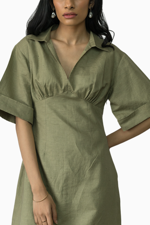 Wide Sleeve Collared Midi Dress