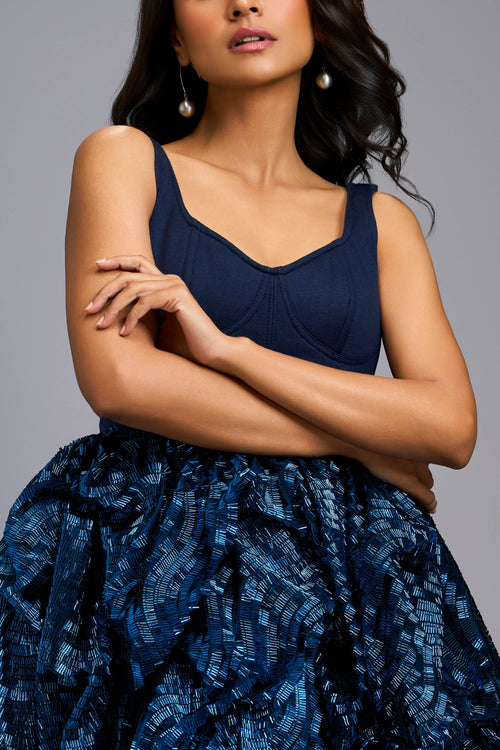 Navy Blue Shimmer Bubble Hem Mini Dress