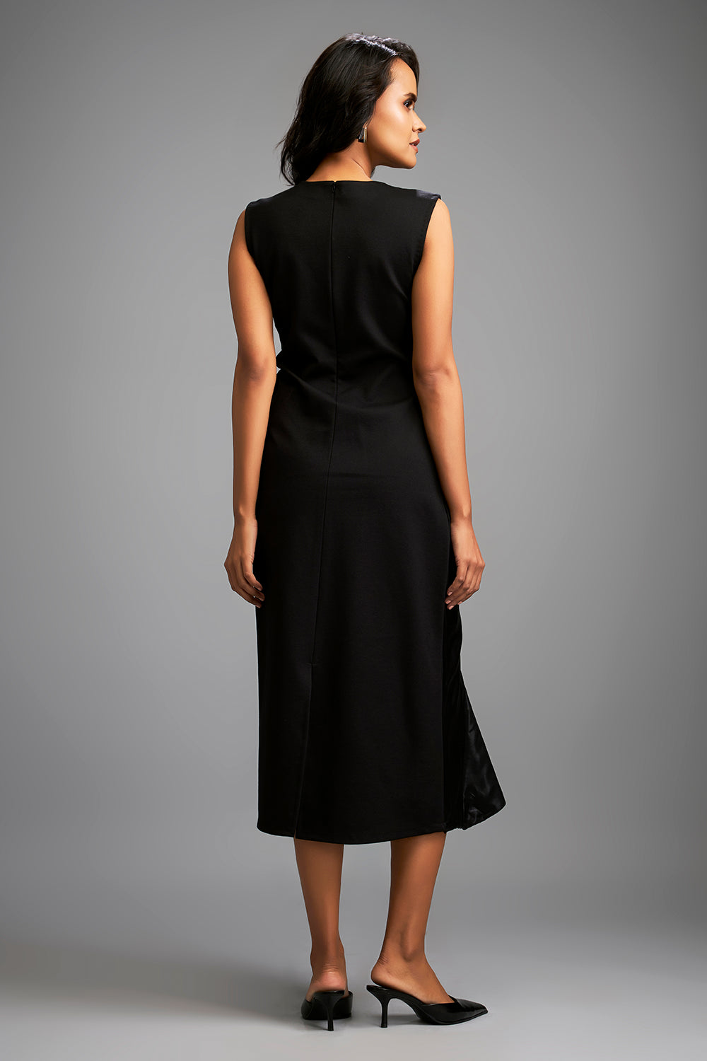Asymmetrical Ruched Black Dress