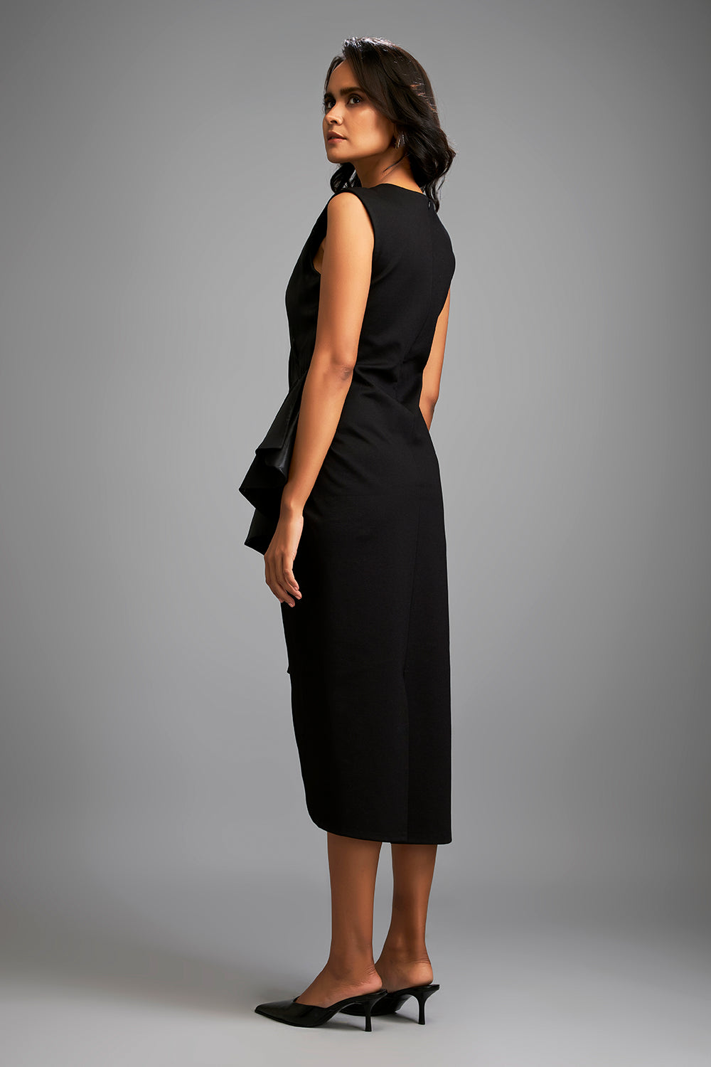 Asymmetrical Ruched Black Dress