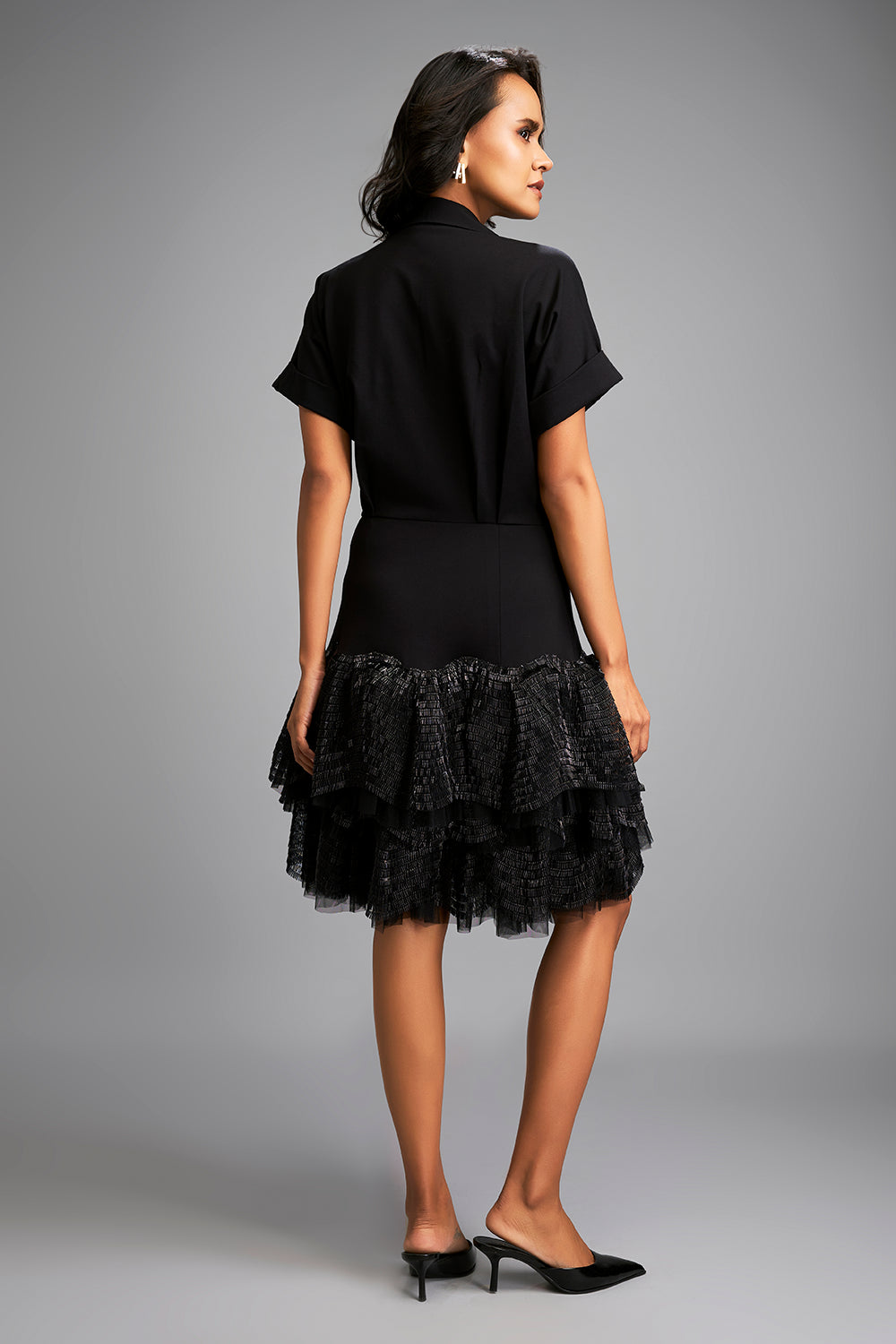 Black Shimmer Lapel Jacket Dress