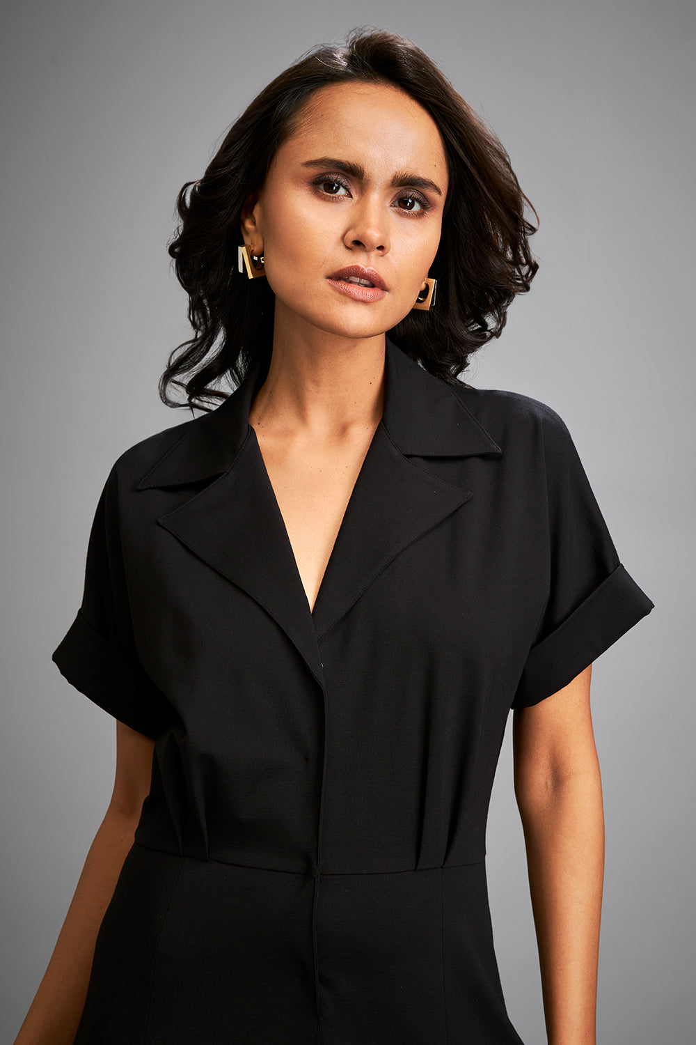 Black Shimmer Lapel Jacket Dress