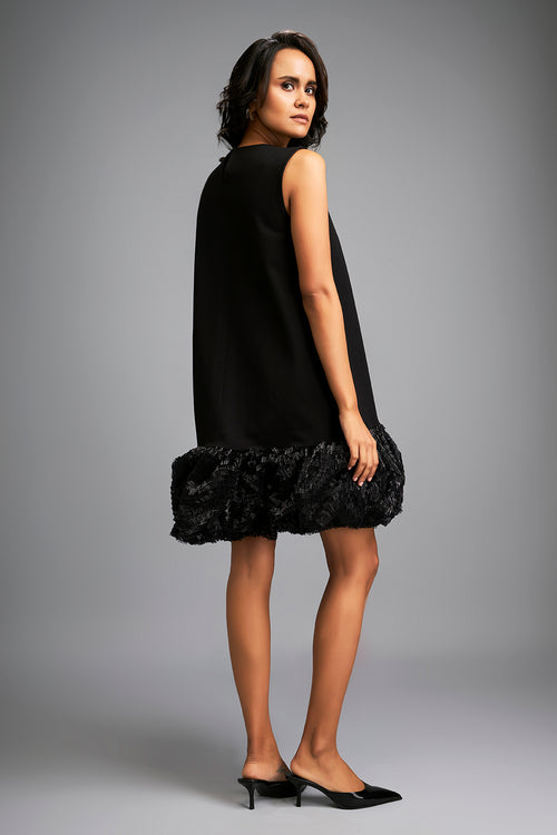 Black Shimmer Ruffled Mini Dress