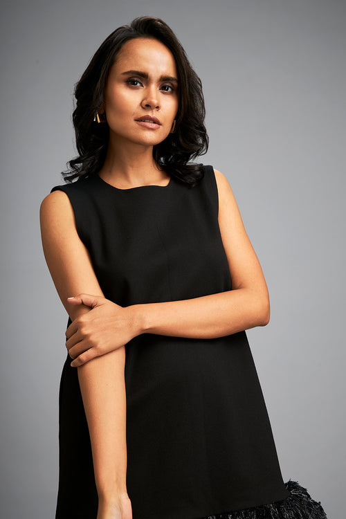 Black Shimmer Ruffled Mini Dress