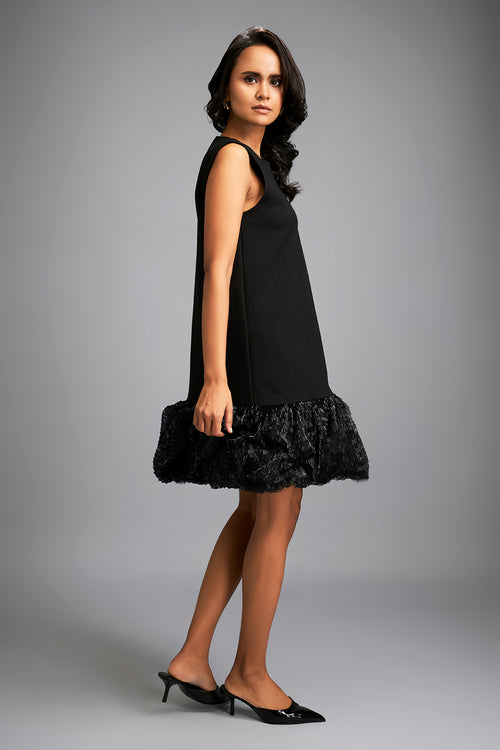 Black Shimmer Ruffled Mini Dress