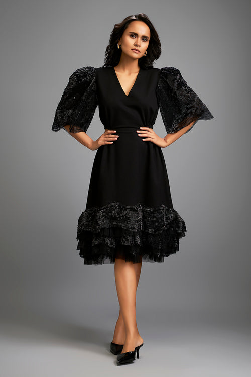 Midnight Black Shimmer Ruffle Dress