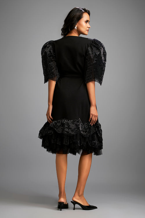 Midnight Black Shimmer Ruffle Dress