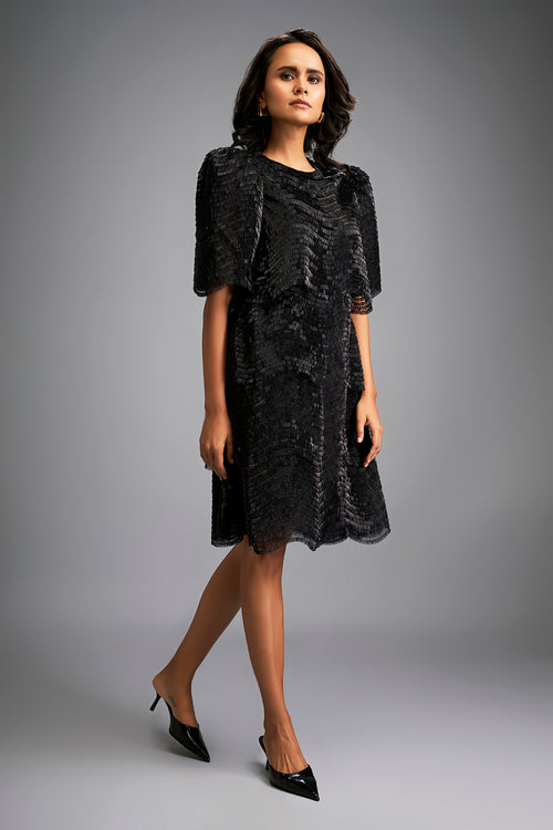 Noir Gleam Knee-Length Dress