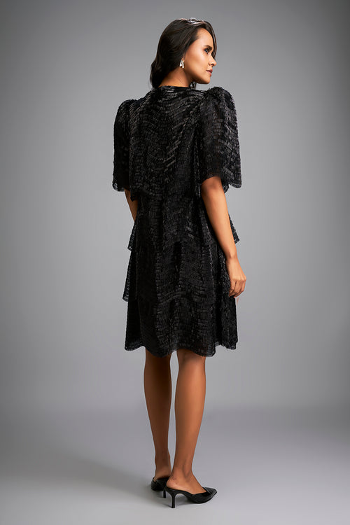 Noir Gleam Knee-Length Dress