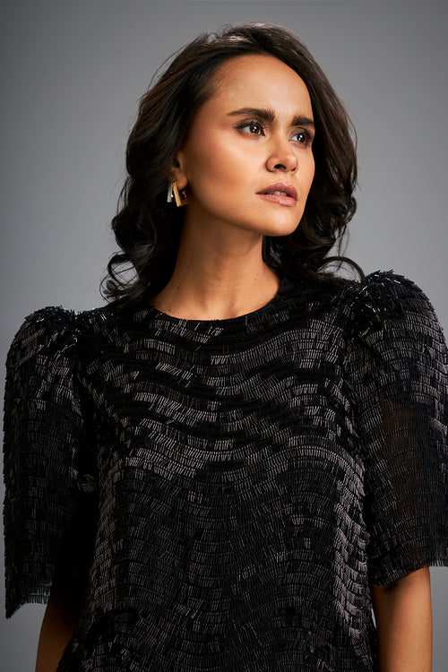 Noir Gleam Knee-Length Dress