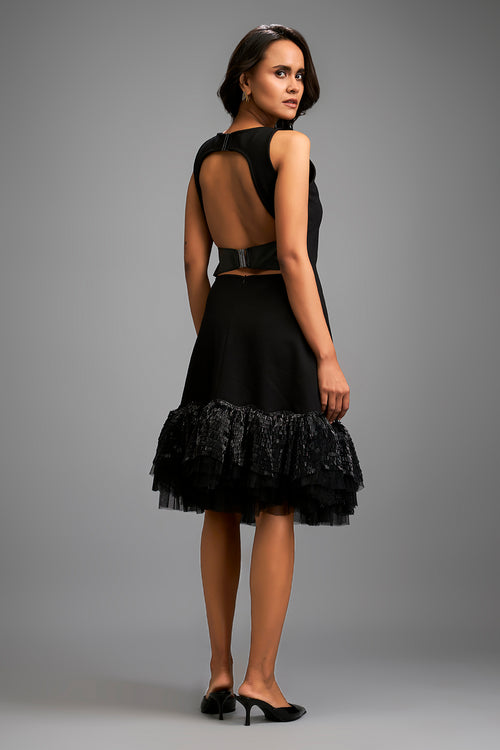 Eclipsed Ruffle Midi Dress
