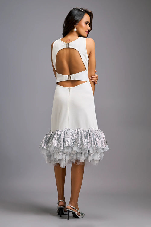 White Sleeveless Midi Dress with Cut-Out Back