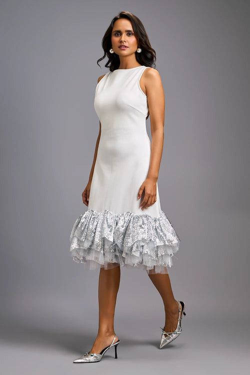 White Sleeveless Midi Dress with Cut-Out Back