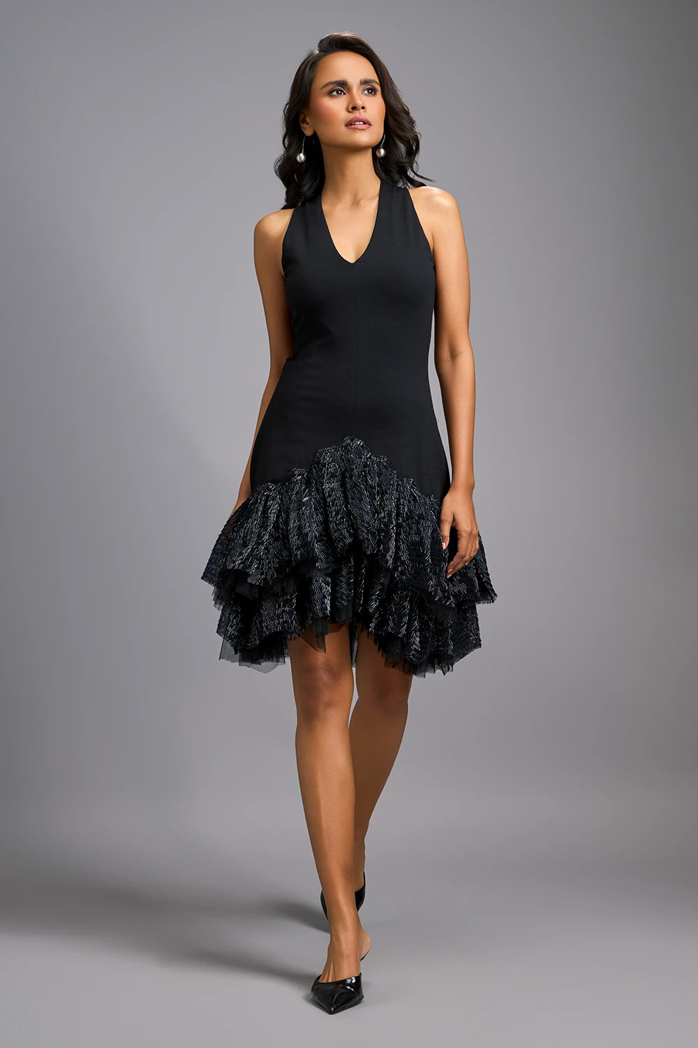Midnight Shimmer Halter Dress