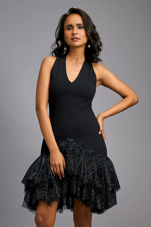 Midnight Shimmer Halter Dress