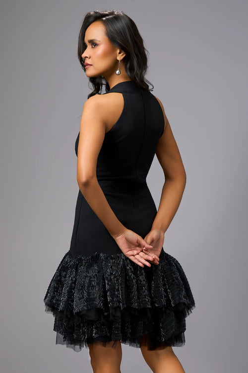 Midnight Shimmer Halter Dress