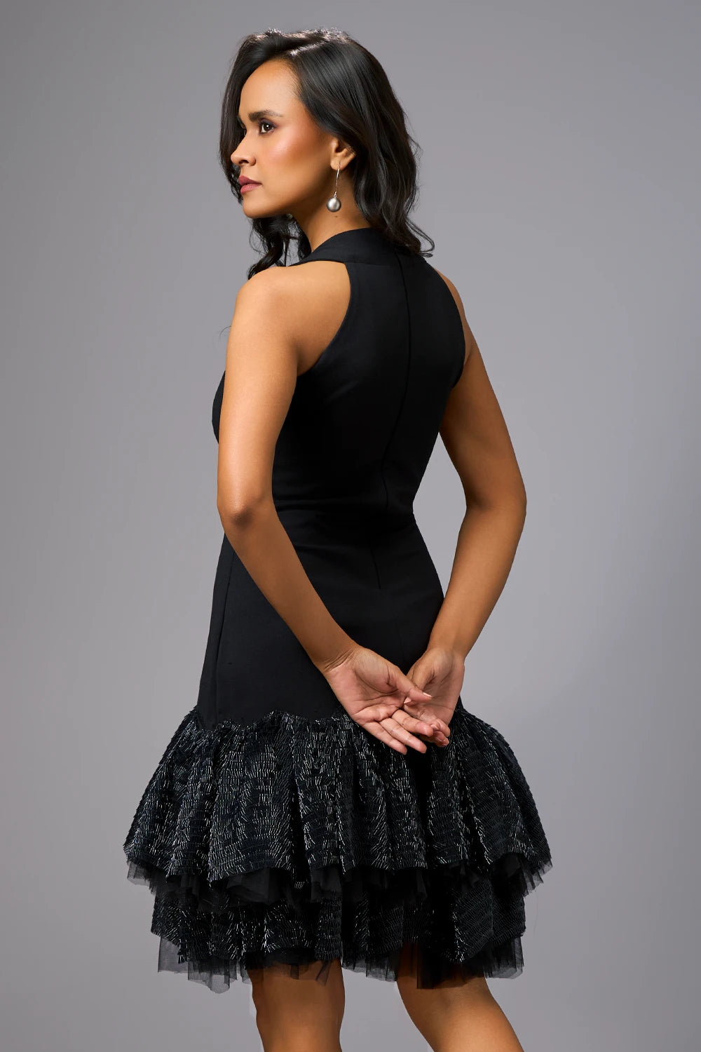 Midnight Shimmer Halter Dress