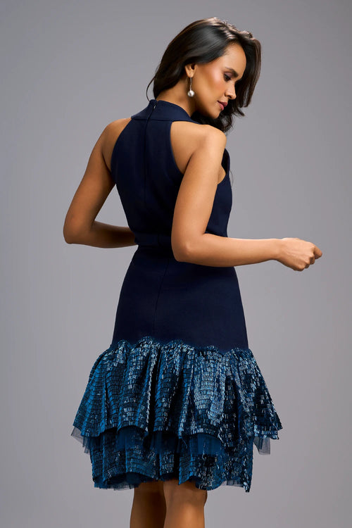Navy Blue Shimmer Halter Dress