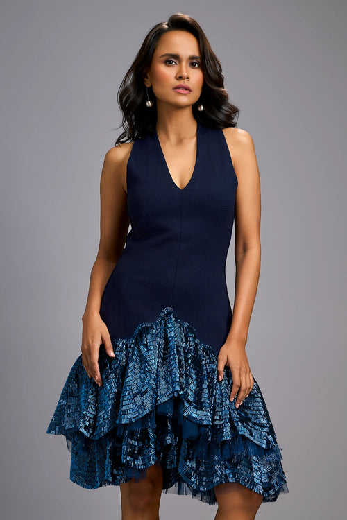 Navy Blue Shimmer Halter Dress