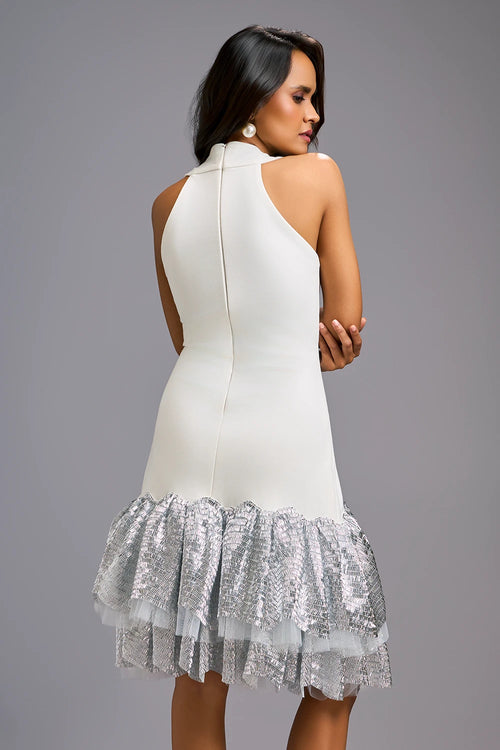 White Shimmer Halter Dress