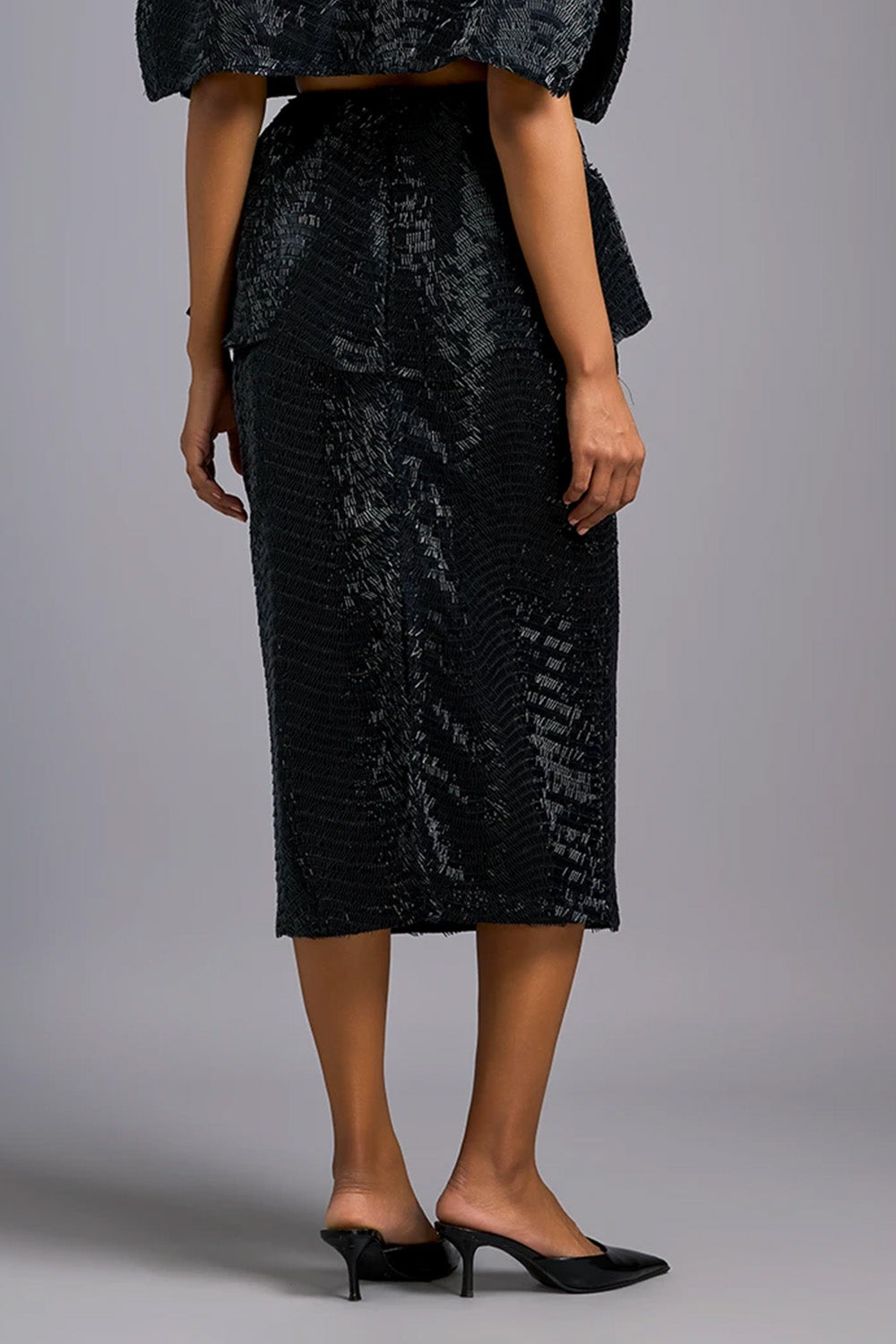 Midnight Shimmer Embroidered Midi Skirt