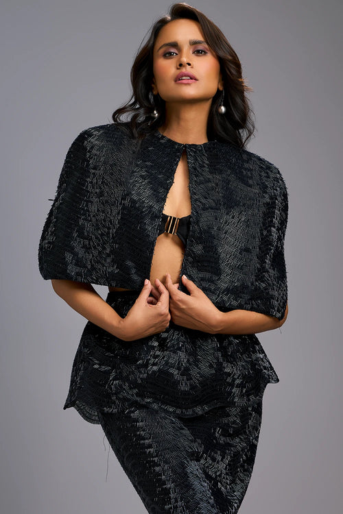 Midnight Sleek Bustier with Shimmer Skirt and Cape