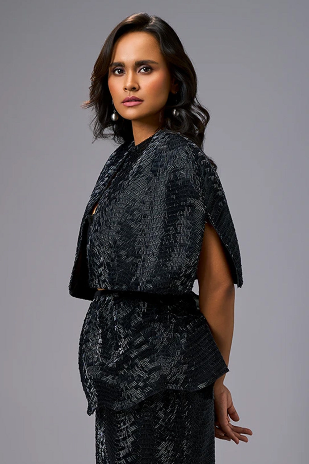 Midnight Structured Shimmer Cape