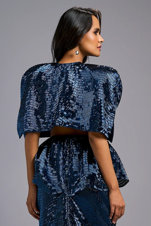 Navy Blue Structured Shimmer Cape