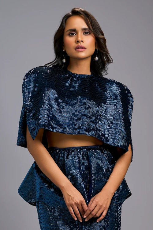 Navy Blue Structured Shimmer Cape