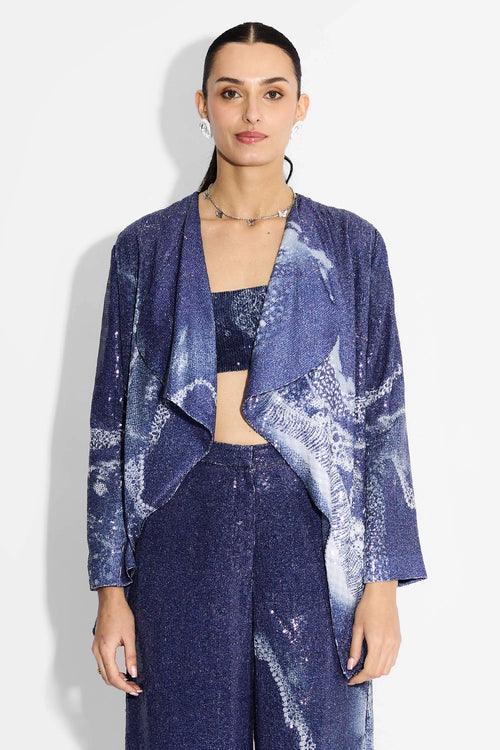 Amorphous Blue Lapel Sequin Jacket